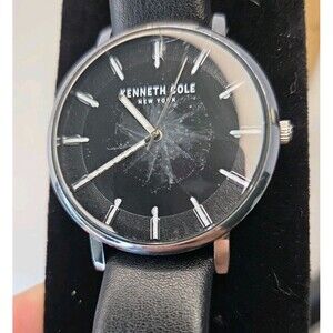 Kenneth Cole New York Men’s Quartz Watch Black Dial Leather Band – New Battery